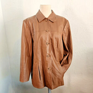 Pendleton Plus 2X Genuine Leather Jacket Brown Button Front Classic Collar Soft